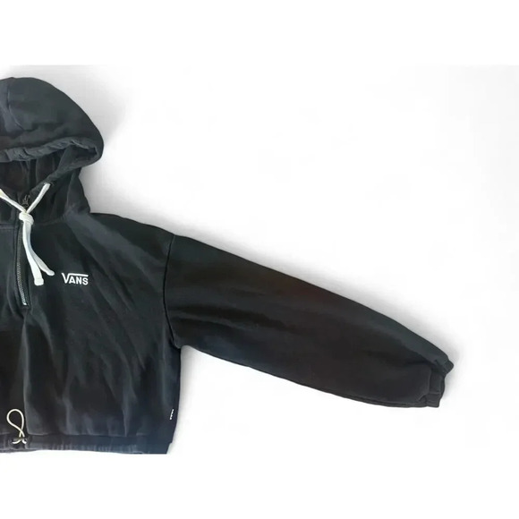 Vans Women's Black Cropped Pullover Hoodie Drawstrings Size Medium - Picture 4 of 10